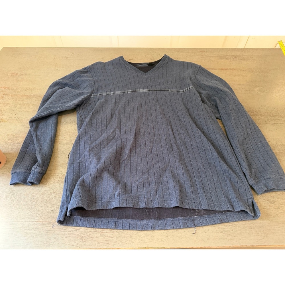 Van Heusen Studio Mens Large Blue Ribbed Long Sleeve Crew Neck Sweater Pullover